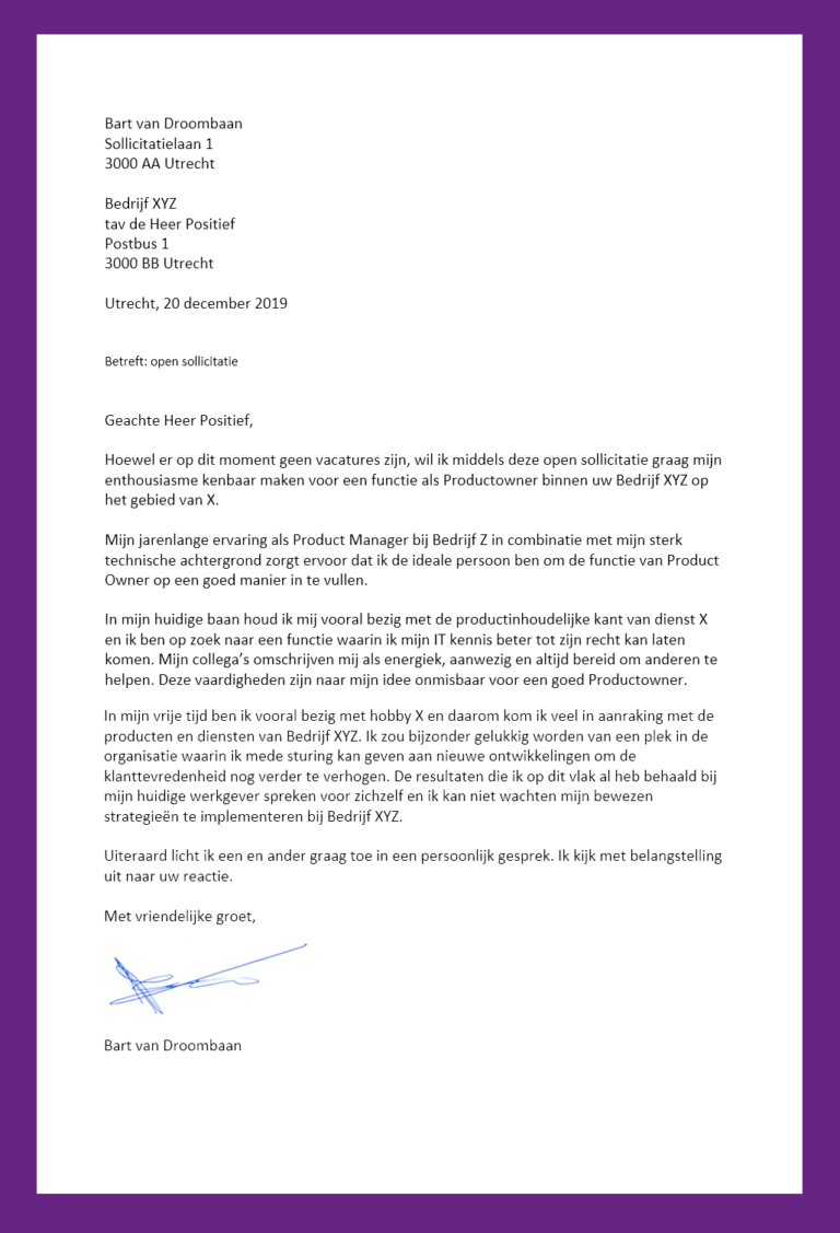open sollicitatiebrief voorbeeld  Beaks.nl