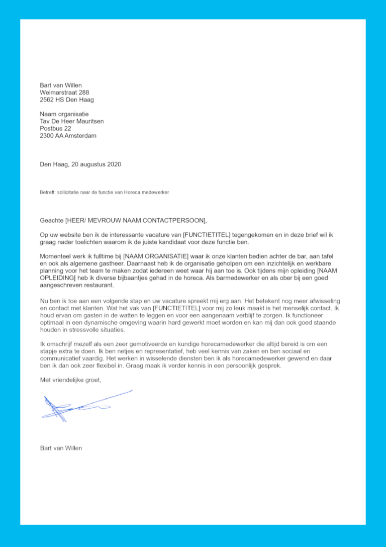 Voorbeeld Sollicitatiebrief Horecamedewerker Gratis Template | My XXX