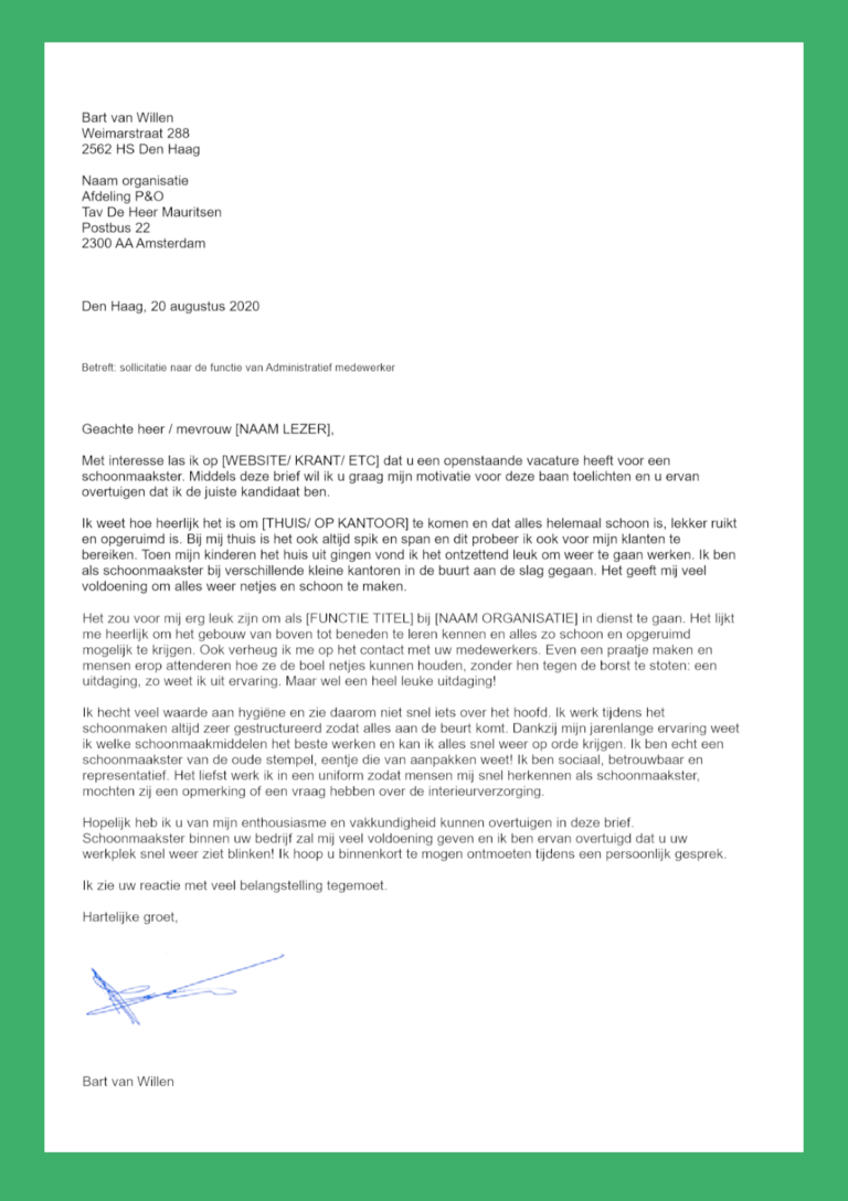 sollicitatiebrief voorbeeld schoonmaakster  Beaks.nl