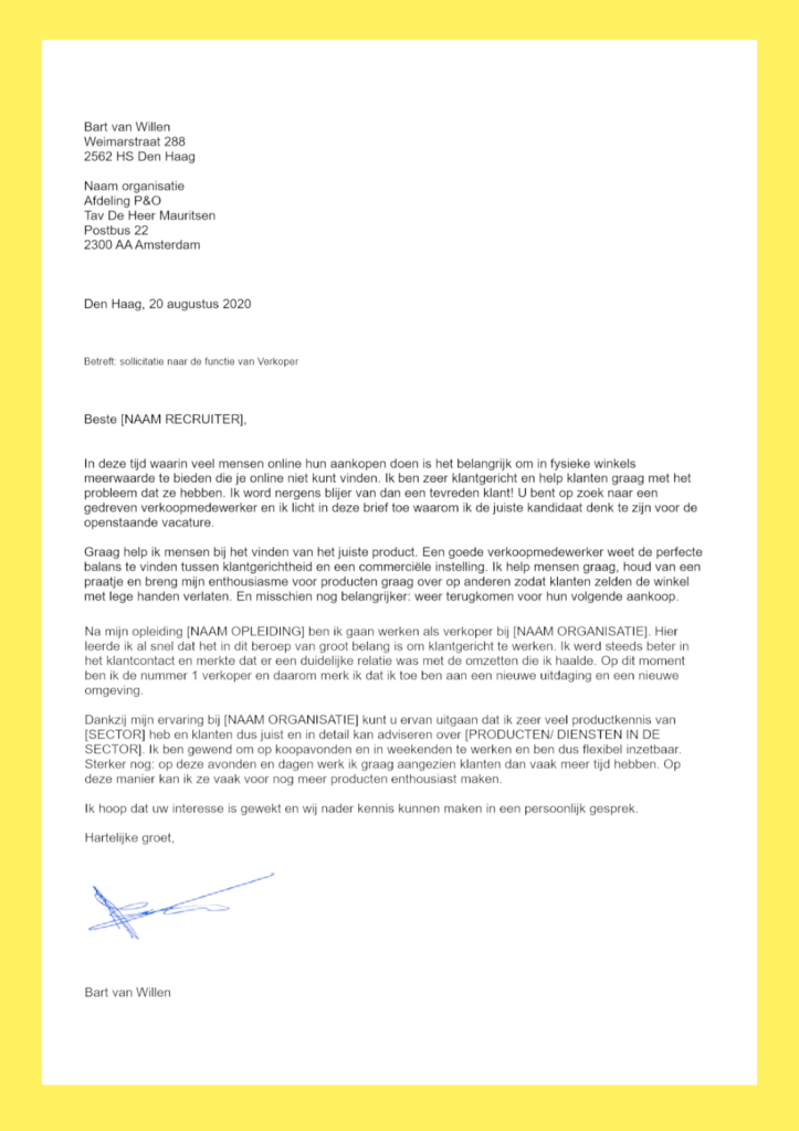 Voorbeeld sollicitatiebrief Verkoopmedewerker