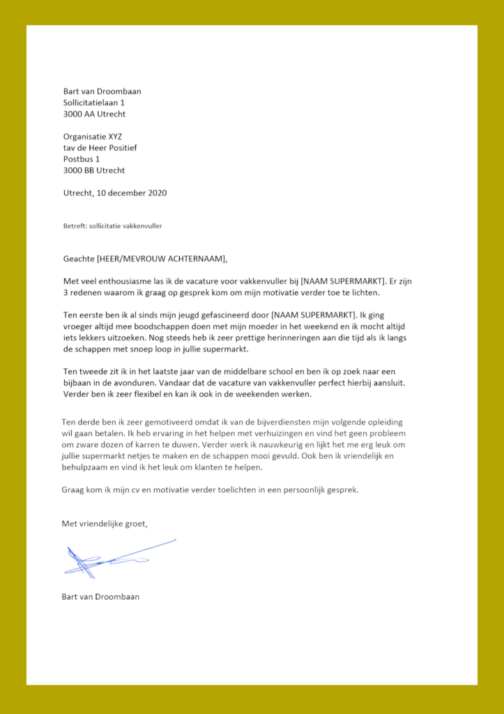 sollicitatiebrief voorbeeld vakkenvuller