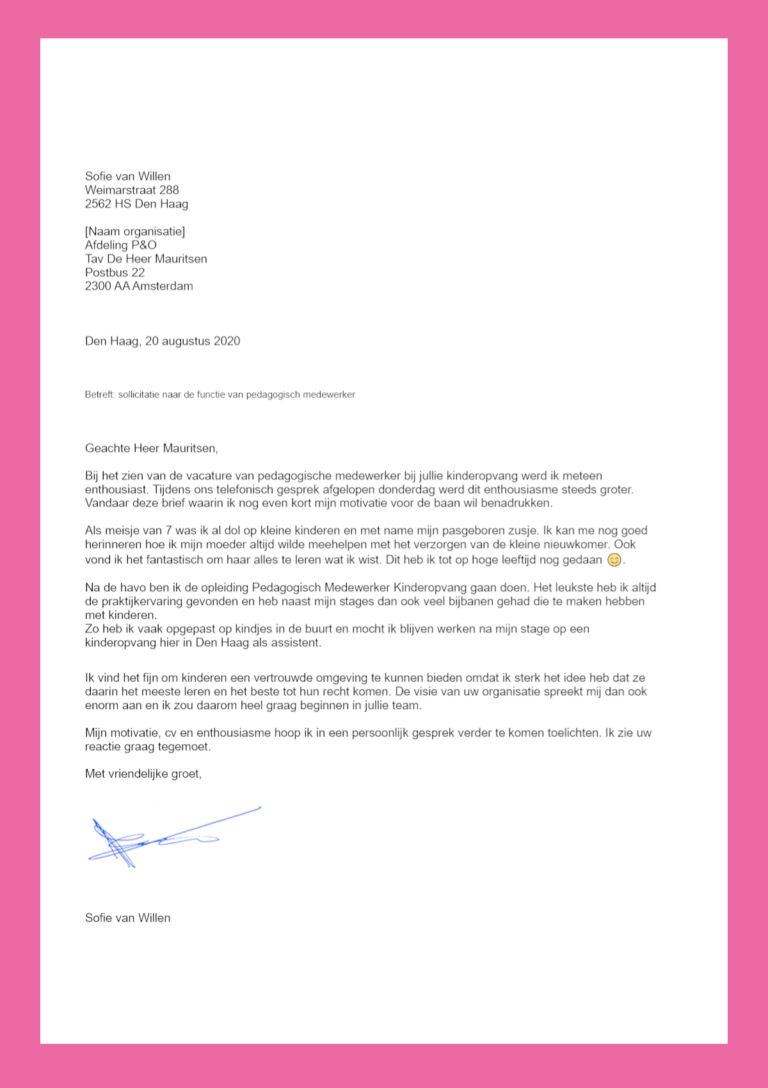 sollicitatiebrief voorbeeld pedagogisch medewerker  Beaks.nl