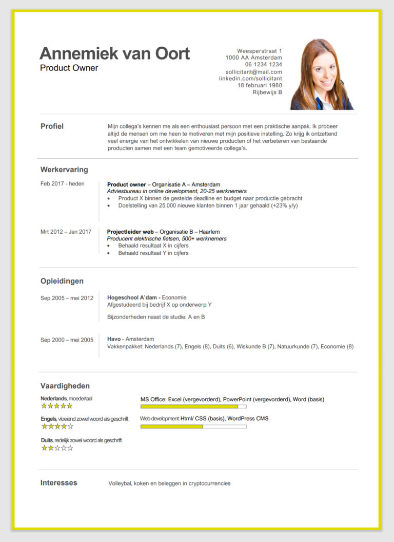 gratis cv maken voorbeeld kader  Beaks.nl