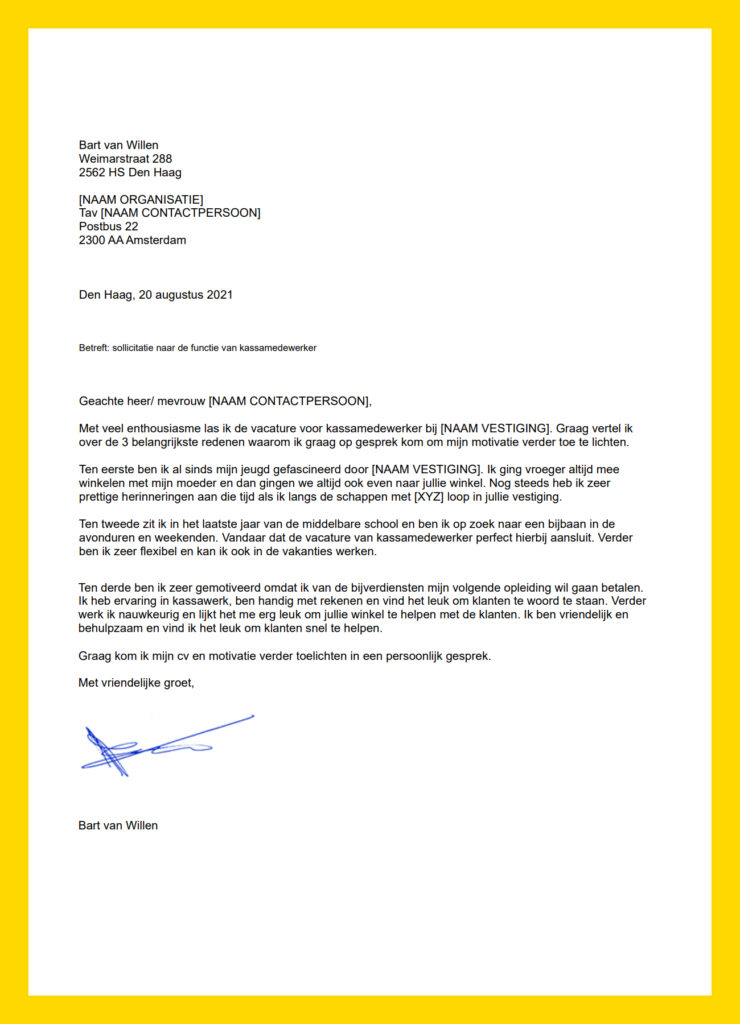 sollicitatiebrief kassamedewerker