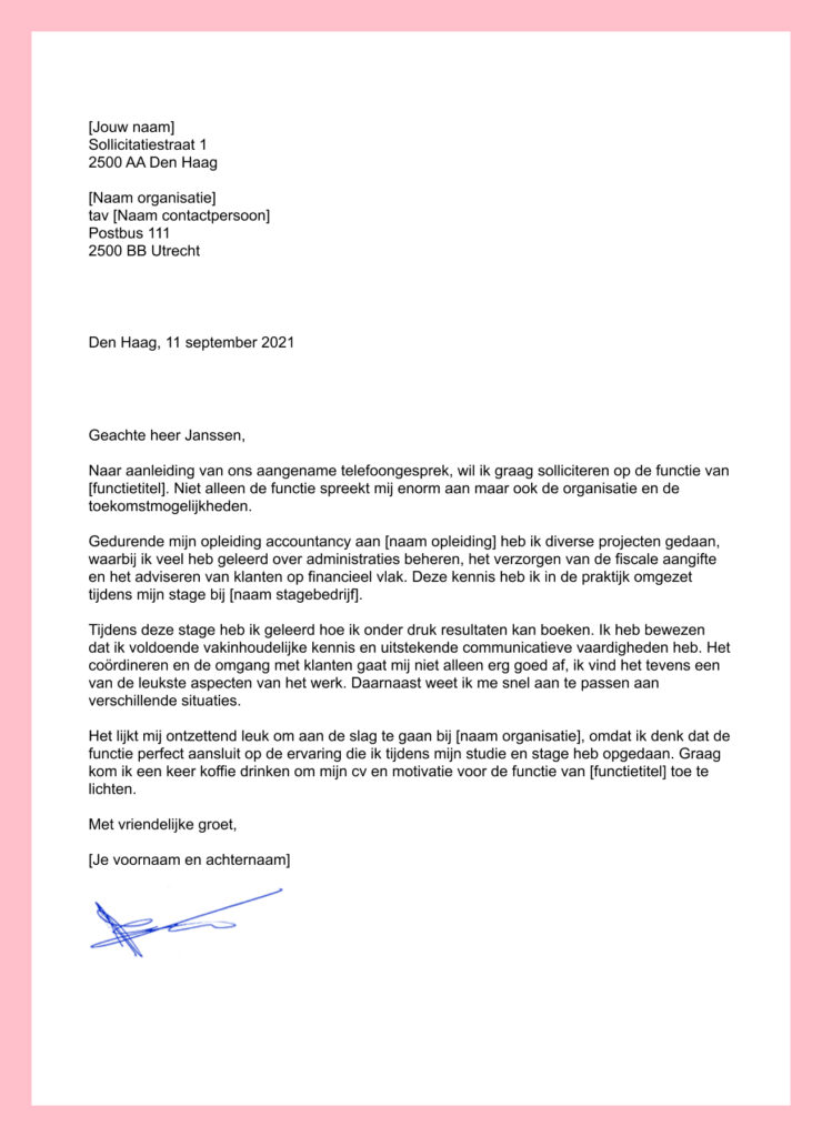 Sollicitatiebrief voorbeeld accountant of assistent accountant