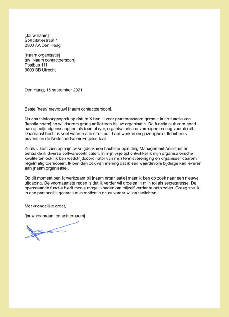 Sollicitatiebrief voorbeeld secretaresse