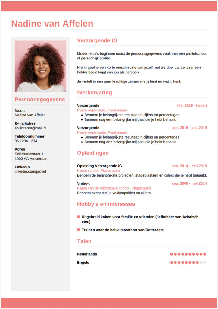 Een perfect cv voorbeeld voor een Verzorgende IG