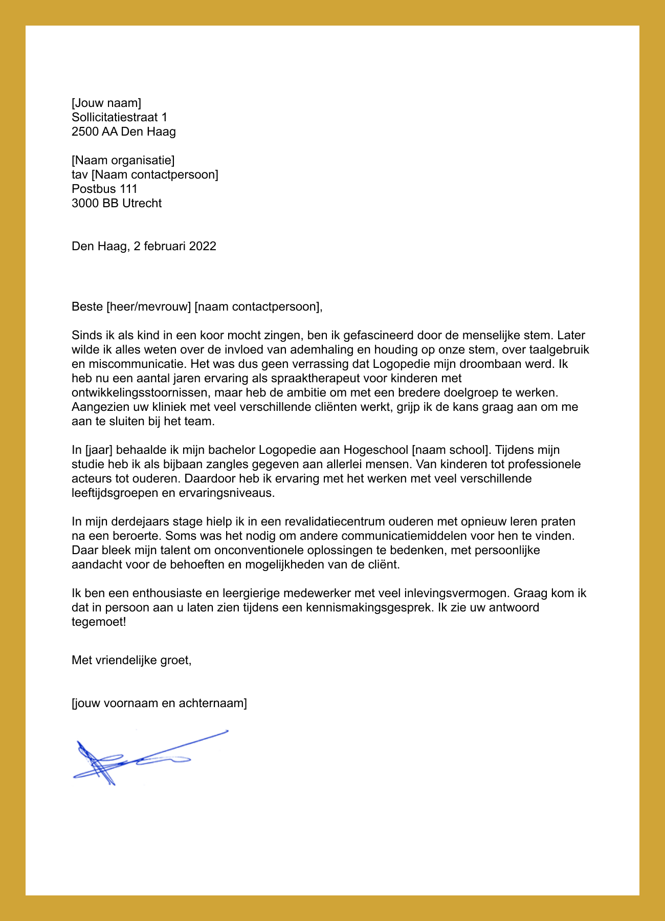 sollicitatiebrief logopedist