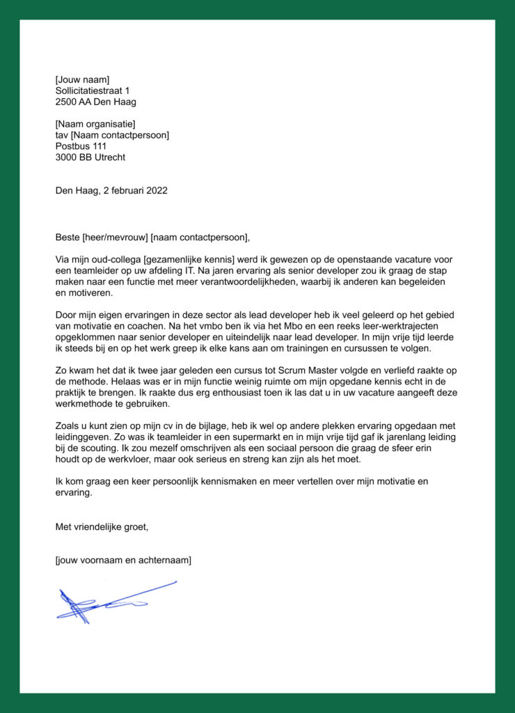 sollicitatiebrief teamleider