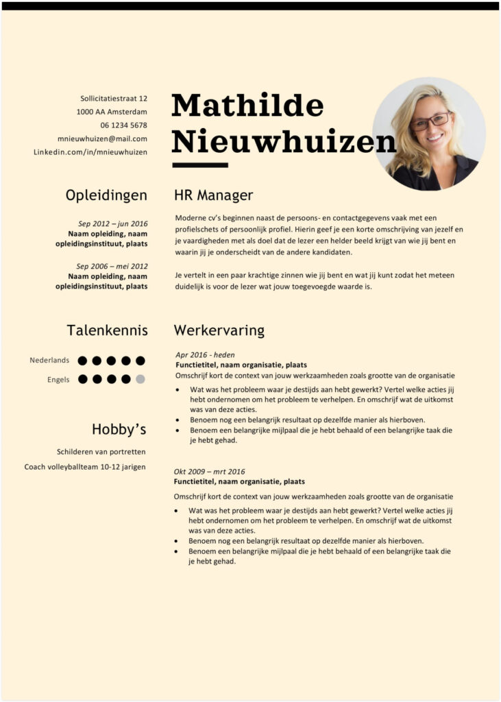 Professioneel cv voorbeeld HR Manager
