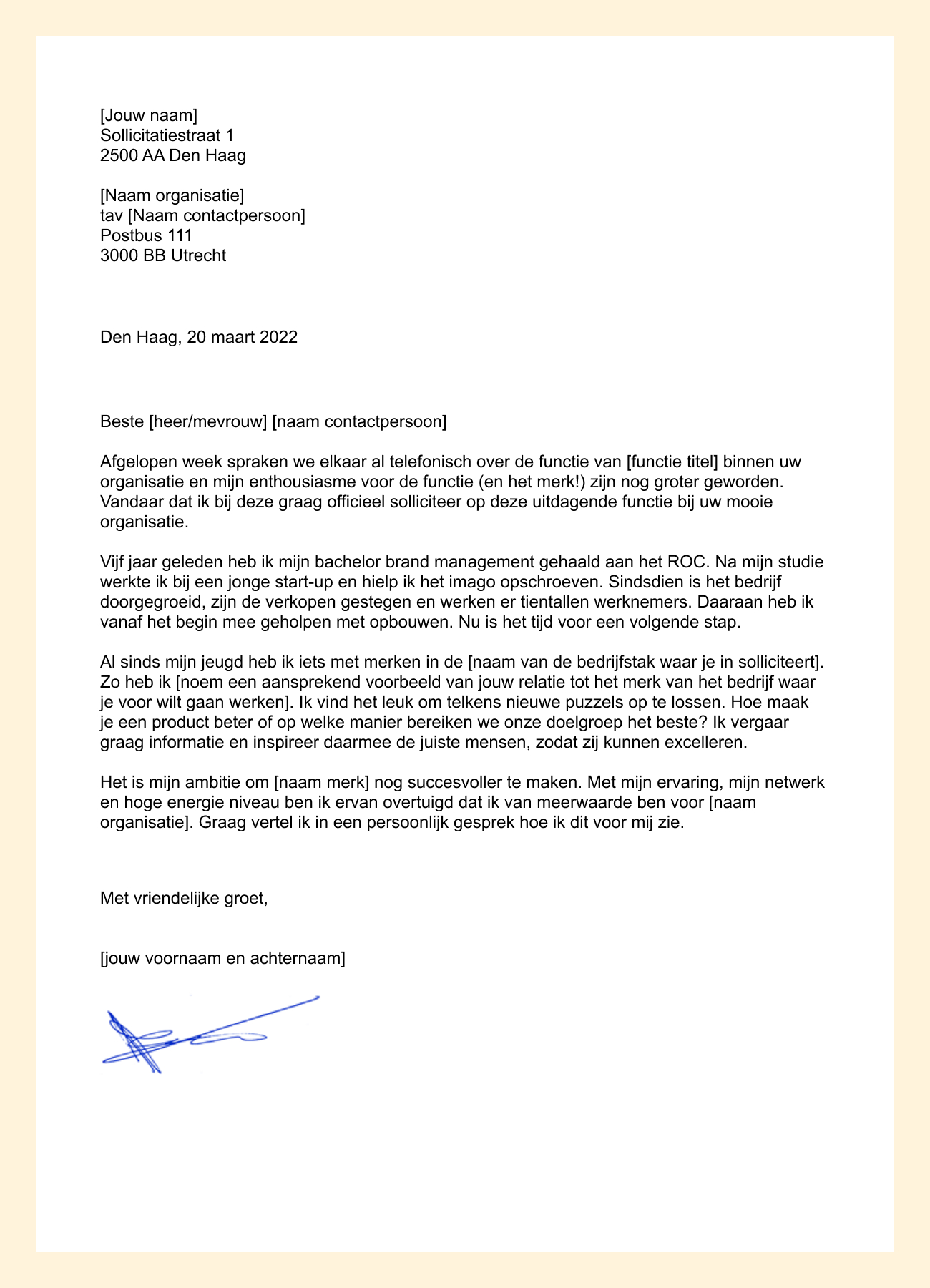 Voorbeeld sollicitatiebrief voor een Brand Manager