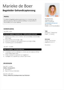 Professioneel cv Begeleider Gehandicaptenzorg (voorbeeld) cv voorbeeld gehandicaptenzorg