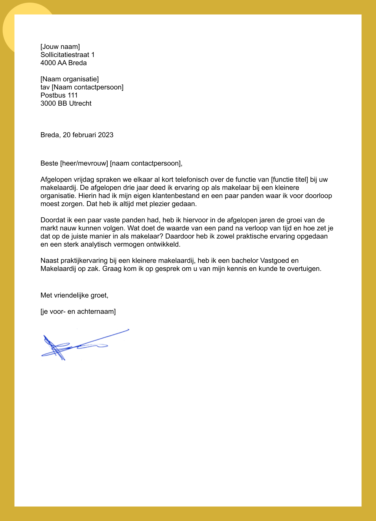 sollicitatiebrief makelaar