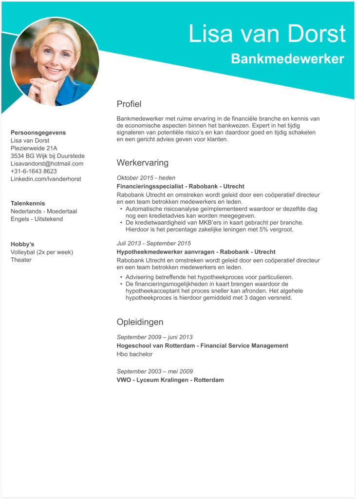 cv bankmedewerker voorbeeld