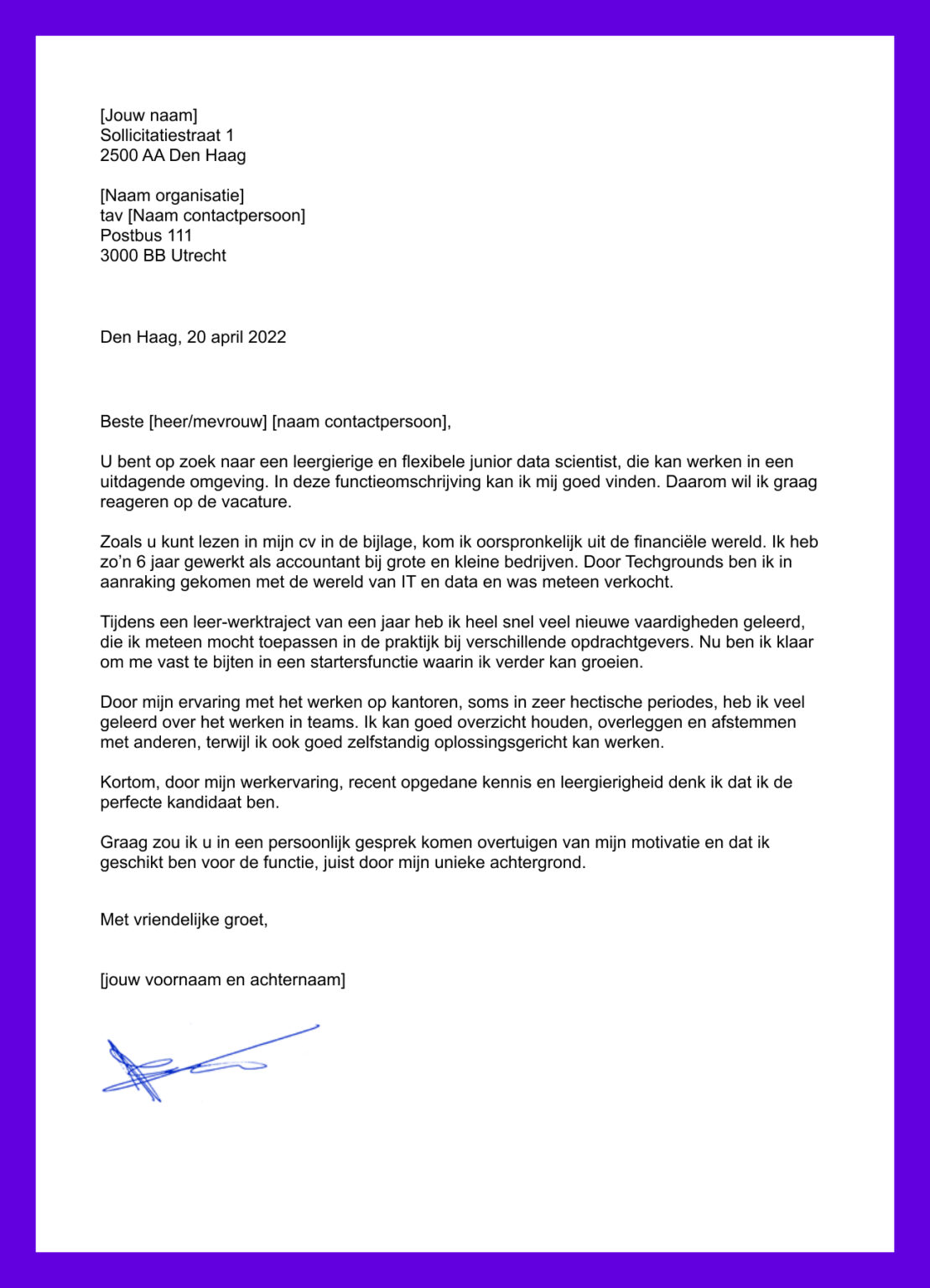 Voorbeeld motivatiebrief carrièreswitch  Beaks.nl