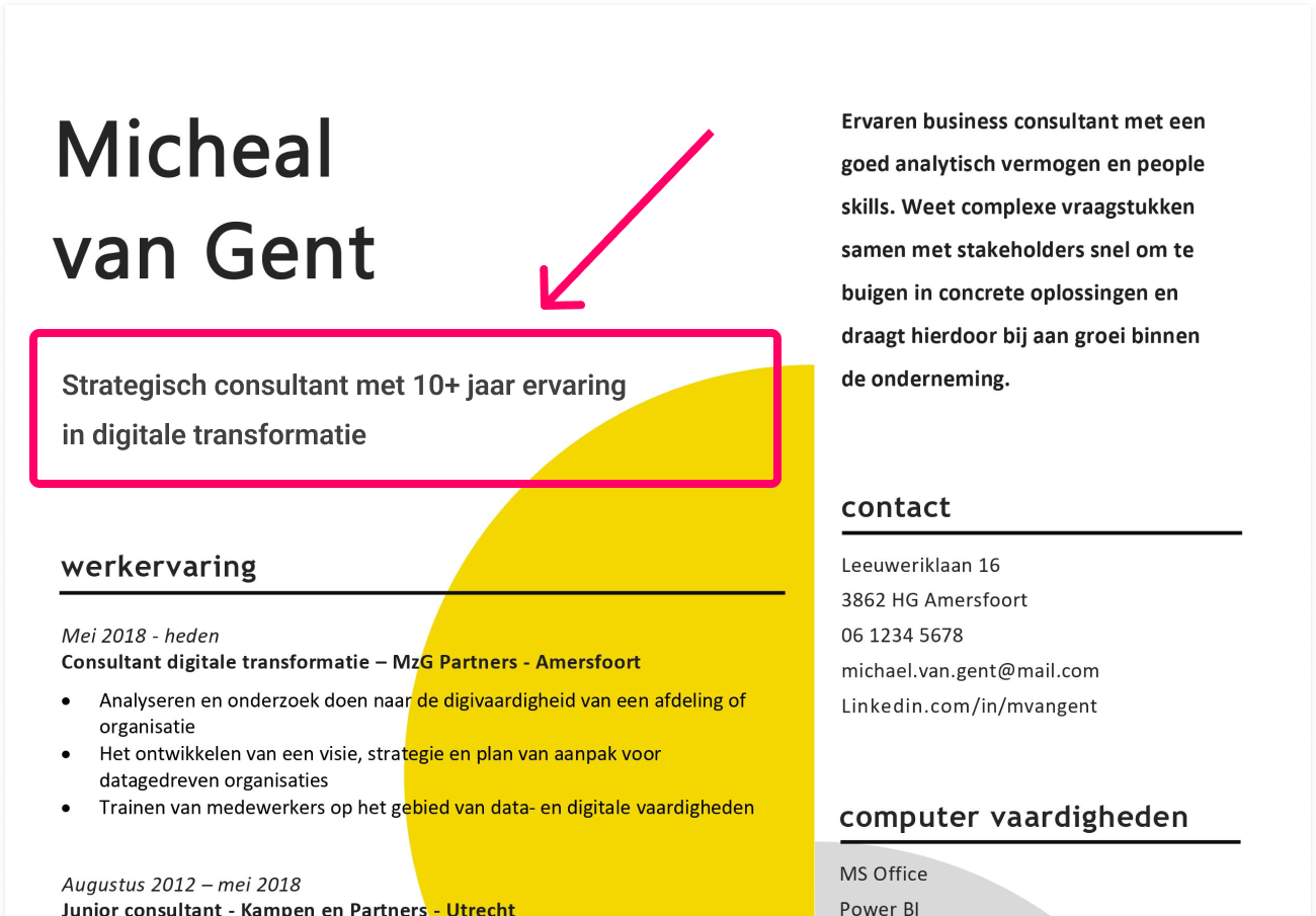 cv titel voorbeeld