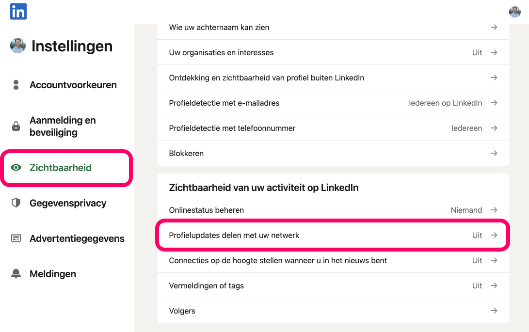linkedin profielupdates