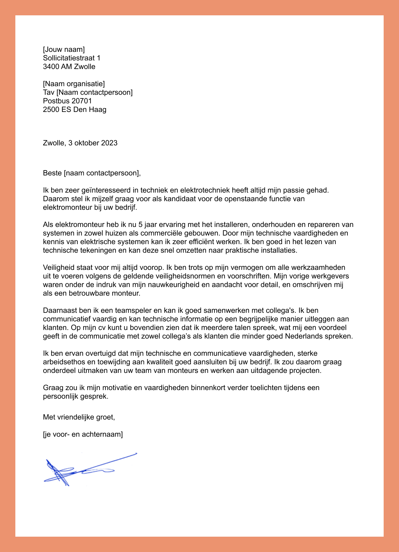motivatiebrief elektromonteur