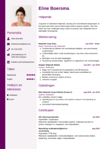 Cv voorbeeld Helpende in de zorg cv helpende voorbeeld 1