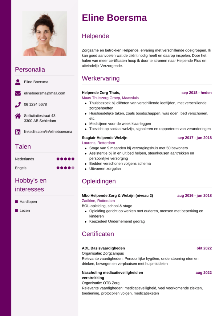 cv helpende voorbeeld 1