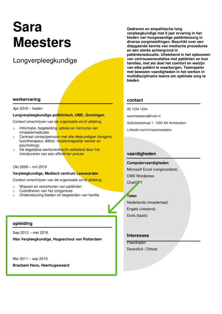 cv opleidingen voorbeeld