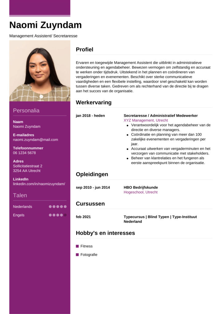 cv voorbeeld secretaresse2