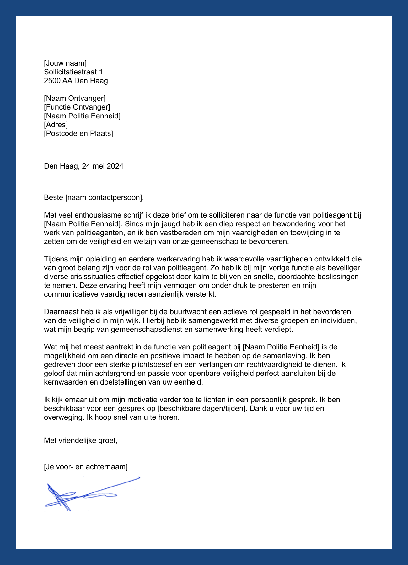 motivatiebrief voorbeeld politie