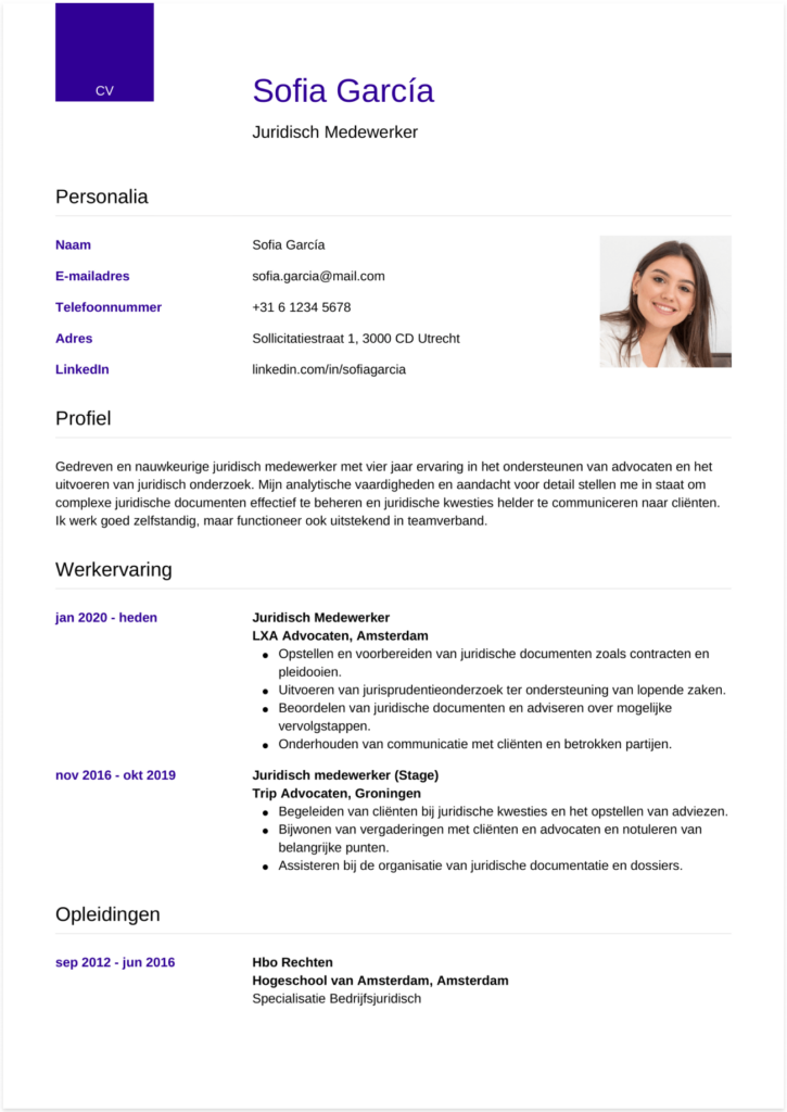 cv juridisch medewerker