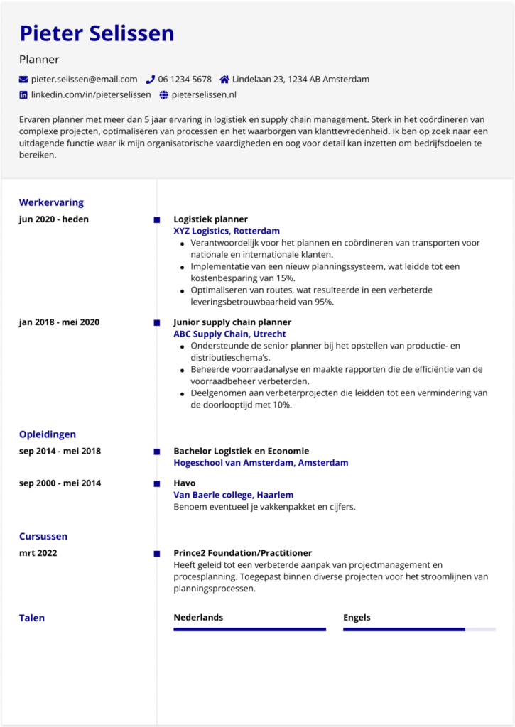 cv planner voorbeeld