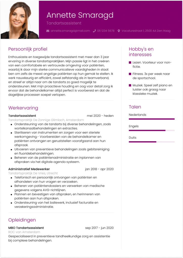 cv tandartsassistent
