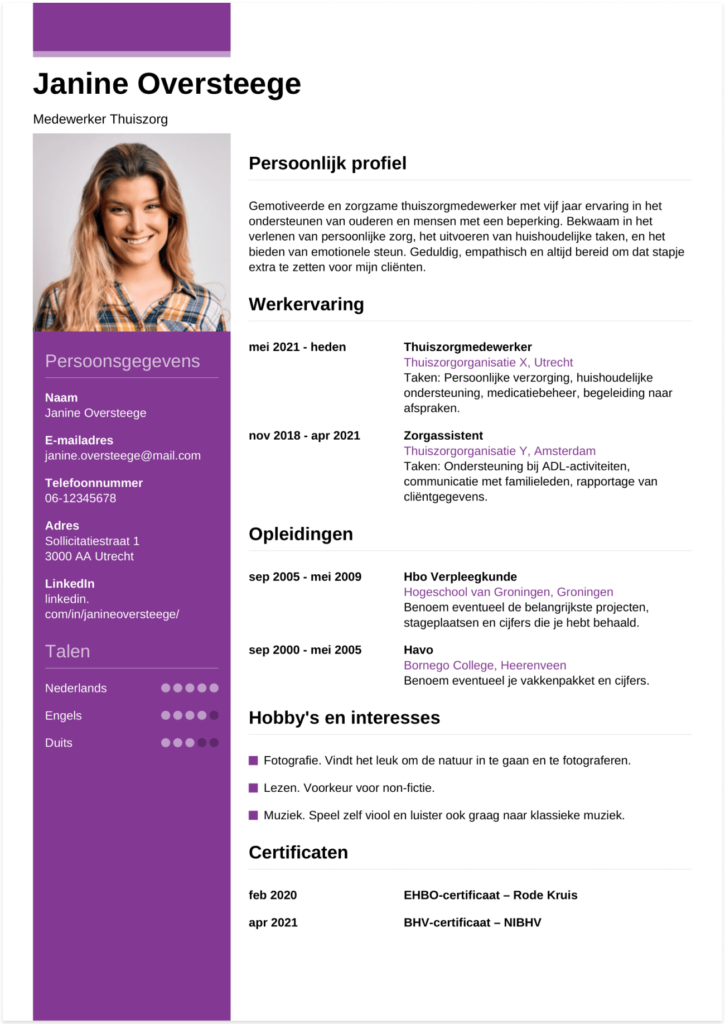 Cv Medewerker Thuiszorg