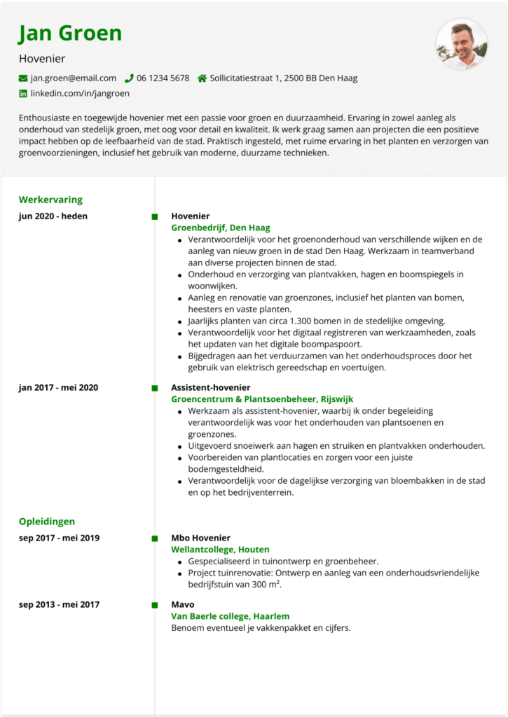 cv voorbeeld hovenier