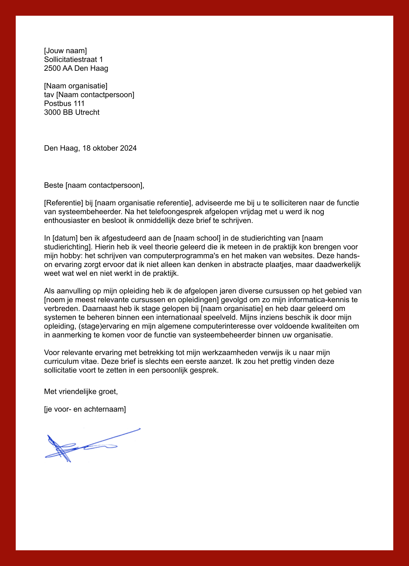 sollicitatiebrief systeembeheerder