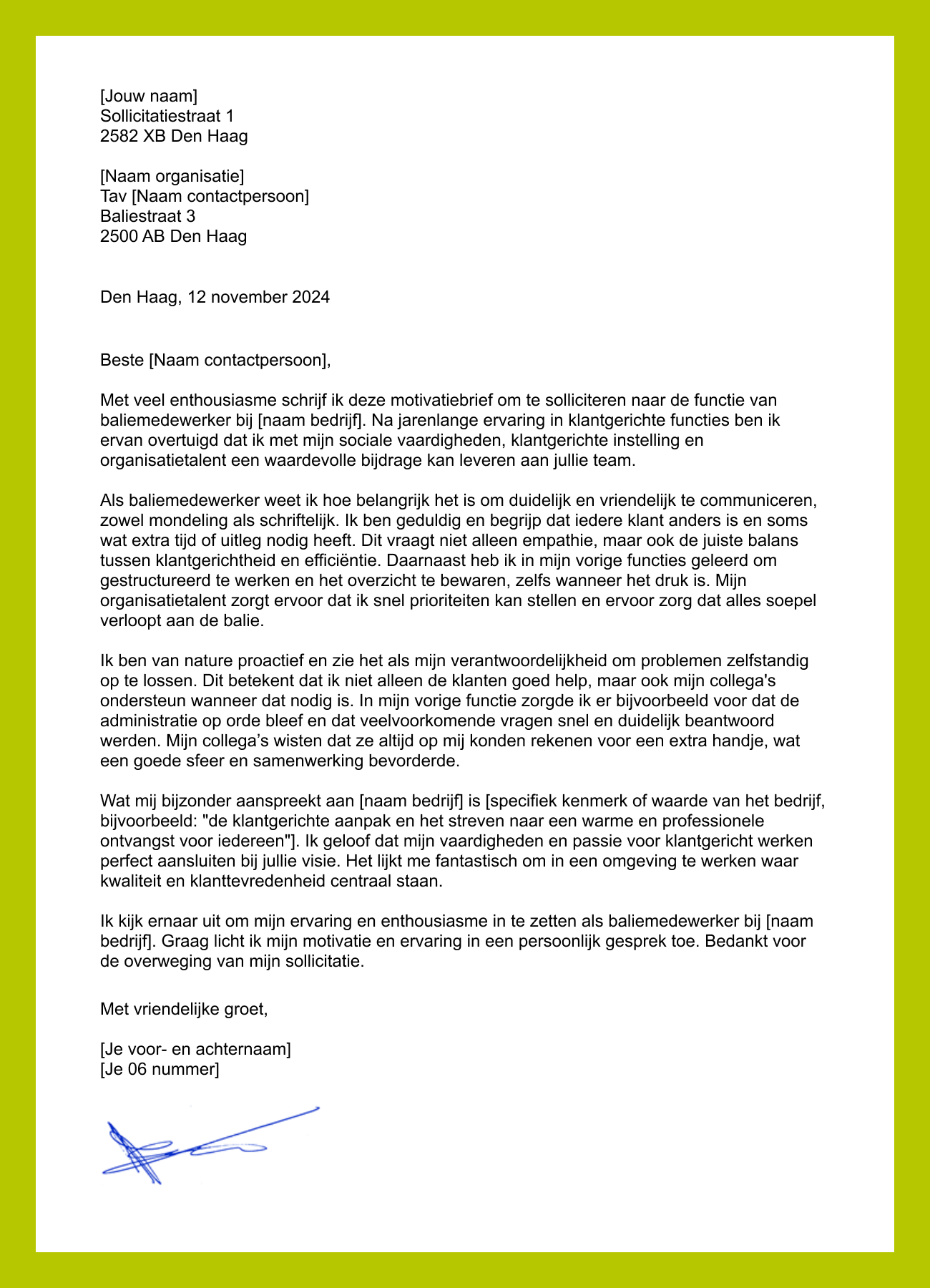 motivatiebrief baliemedewerker