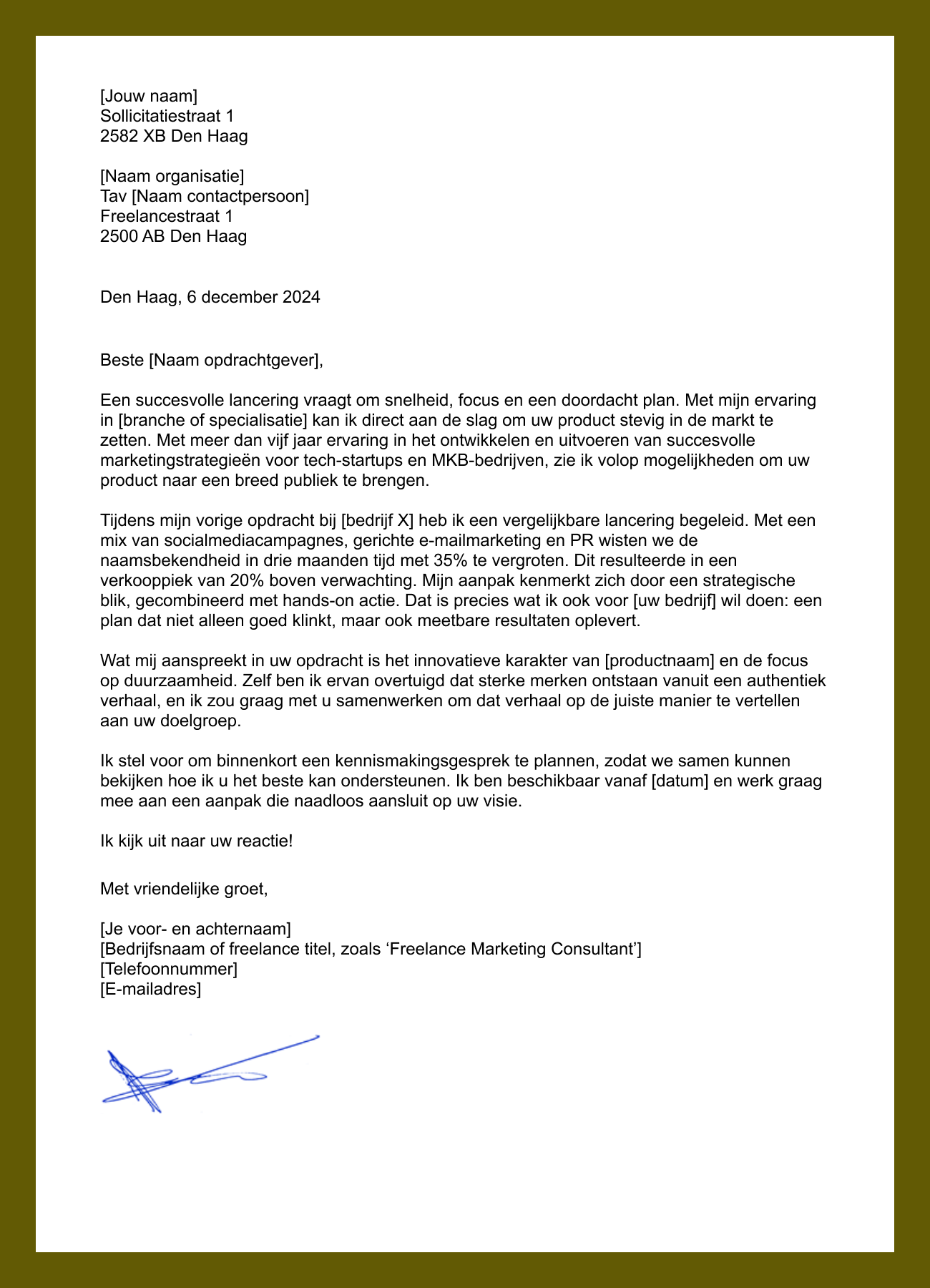 motivatiebrief zzp-er freelancer