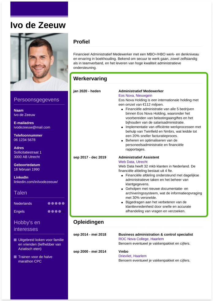 werkervaring op je cv voorbeeld