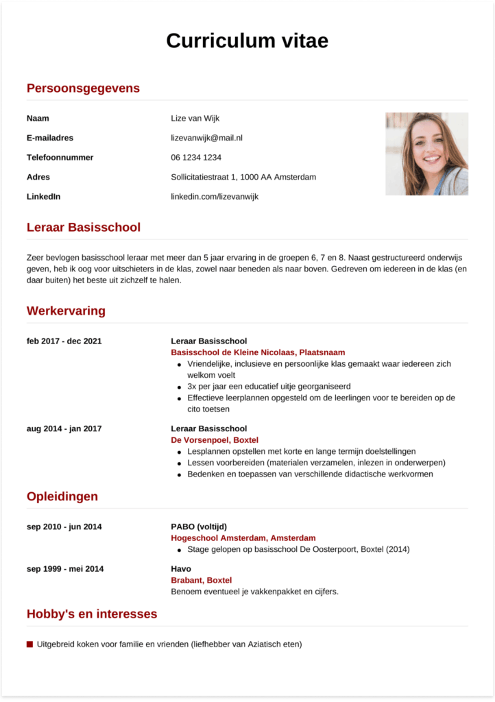 cv leraar basisschool 2