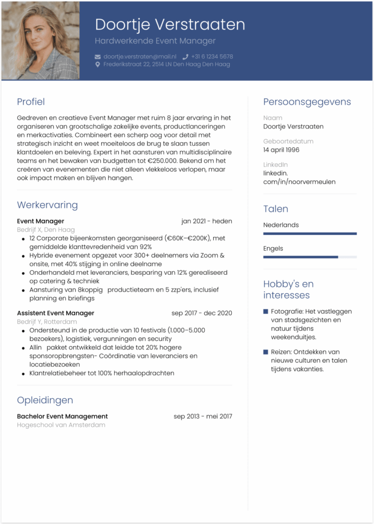 cv eventmanager voorbeeld