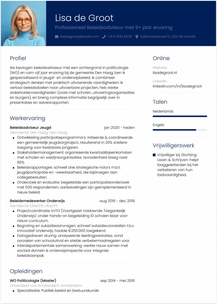 cv voorbeeld beleidsadviseur