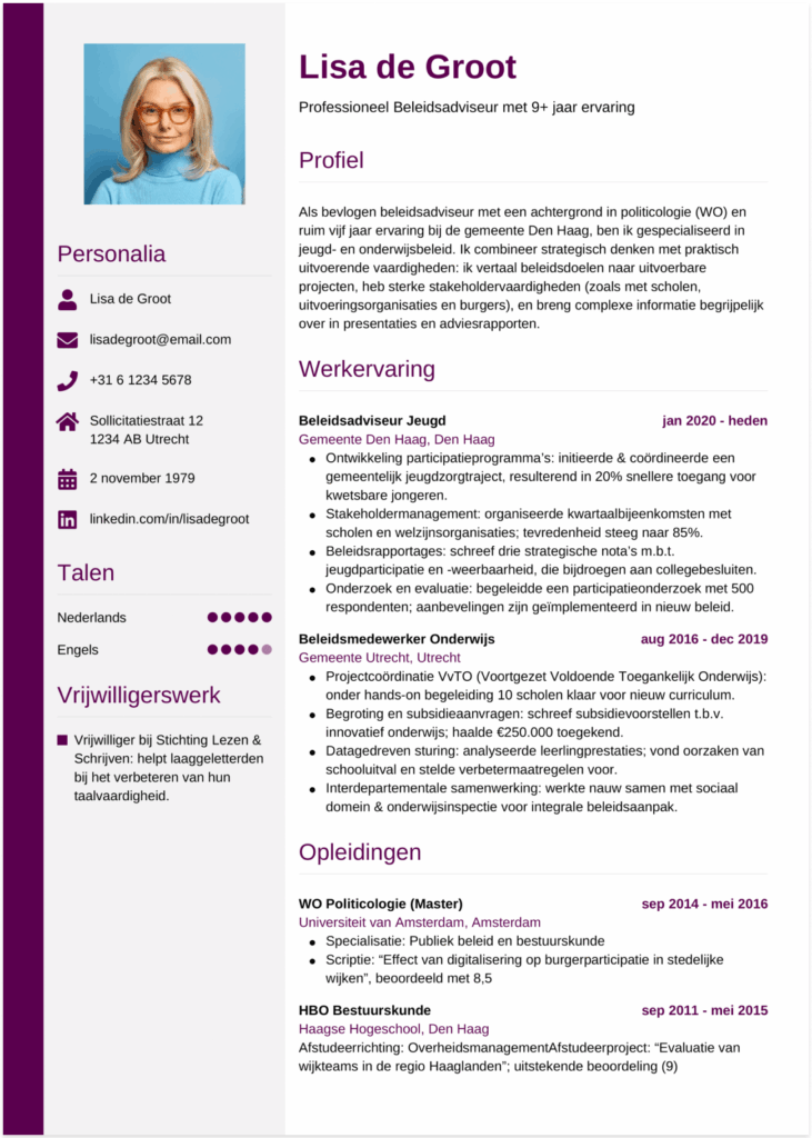 cv maken beleidsadviseur