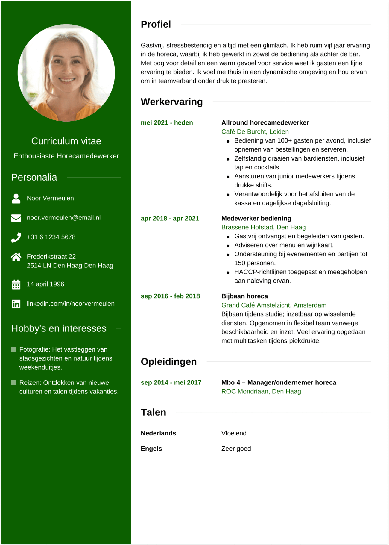 Cv Horecamedewerker: tips en voorbeelden horecamedewerker cv