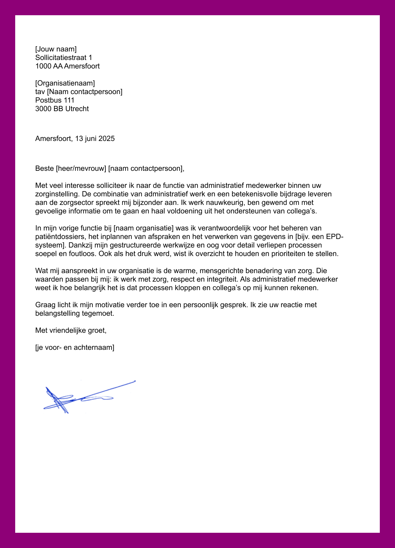 motivatiebrief administratief medewerker zorg