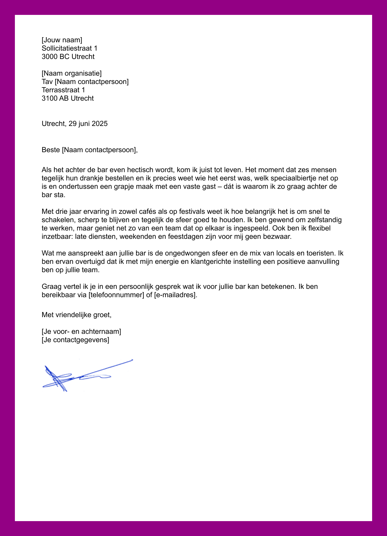 motivatiebrief barmedewerker