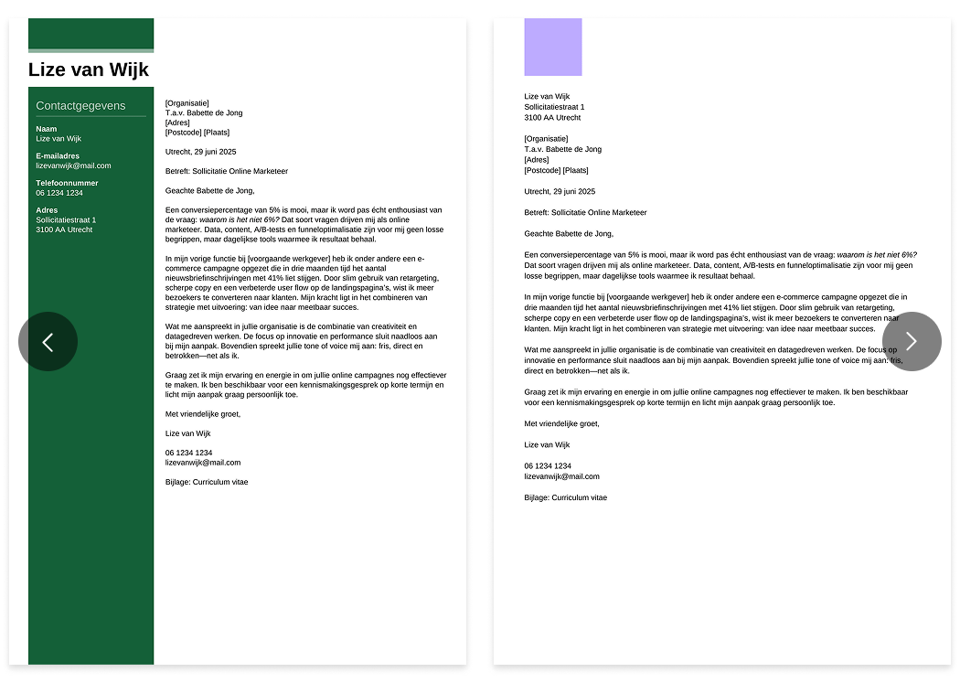sollicitatiebrief templates