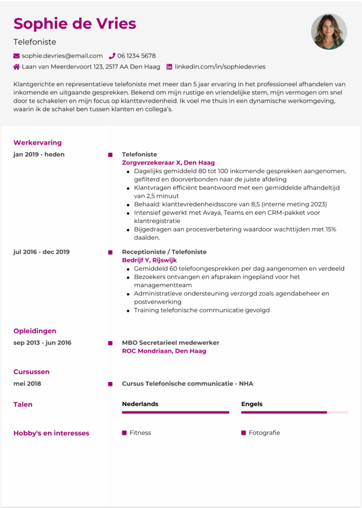 cv telefoniste