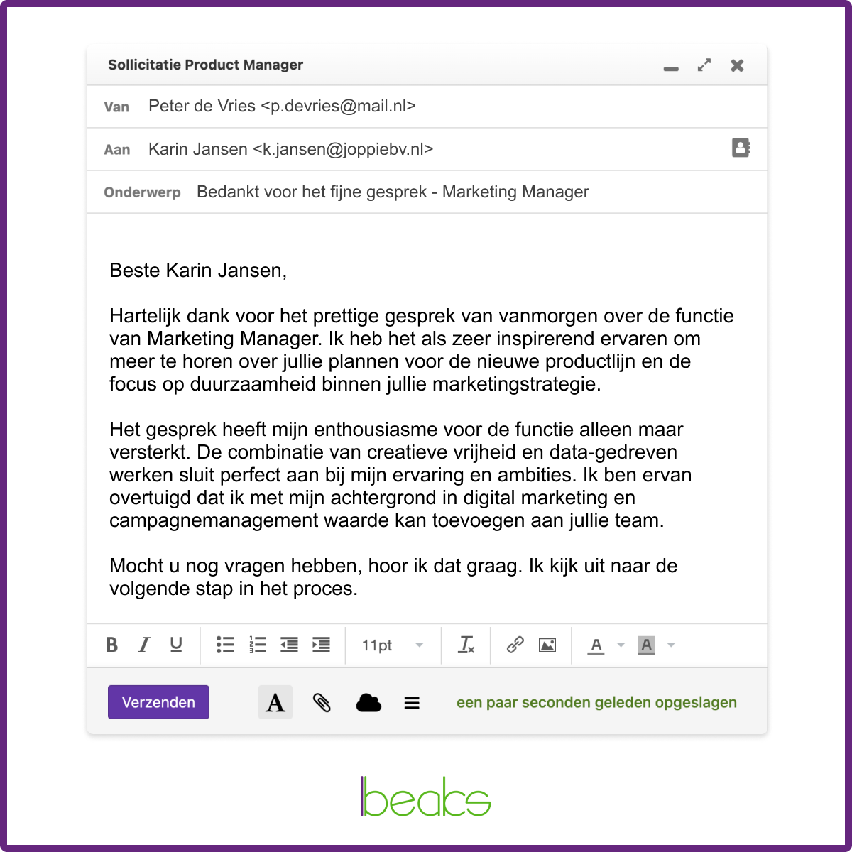 bedankmail sollicitatiegesprek