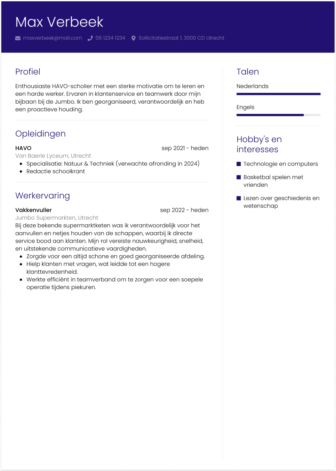 cv zonder werkervaring
