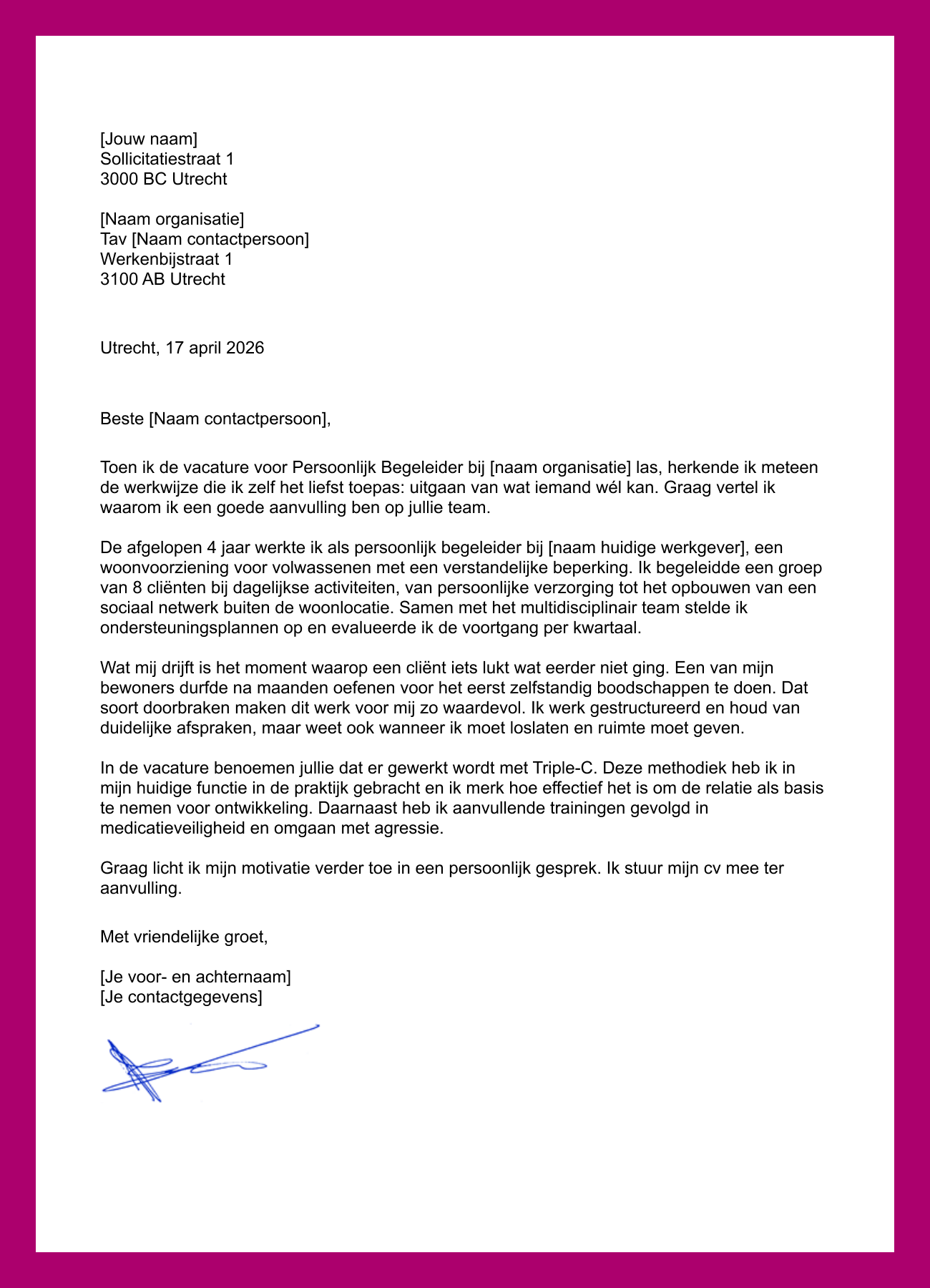 motivatiebrief persoonlijk begeleider