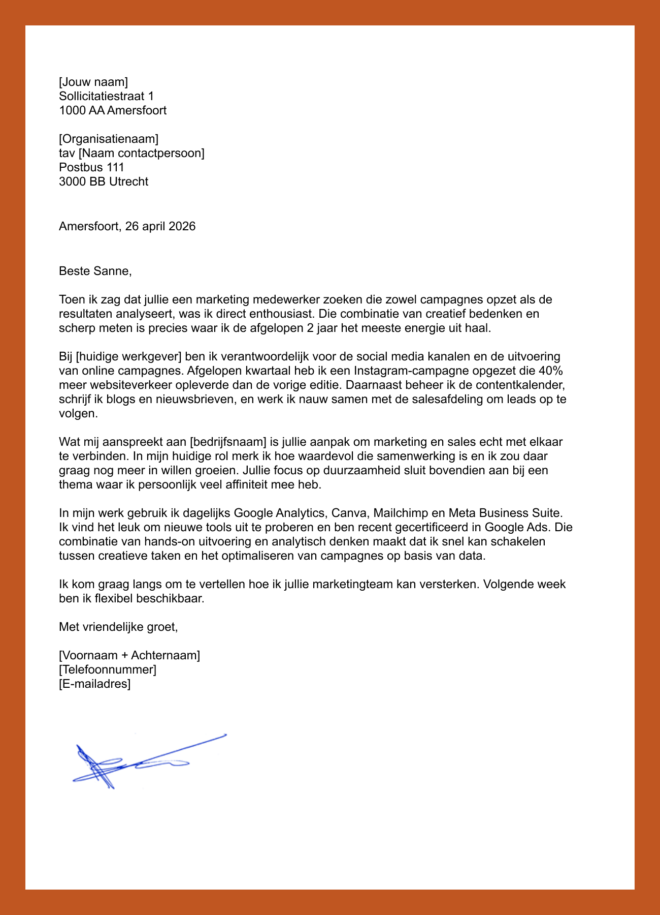 sollicitatiebrief marketing medewerker