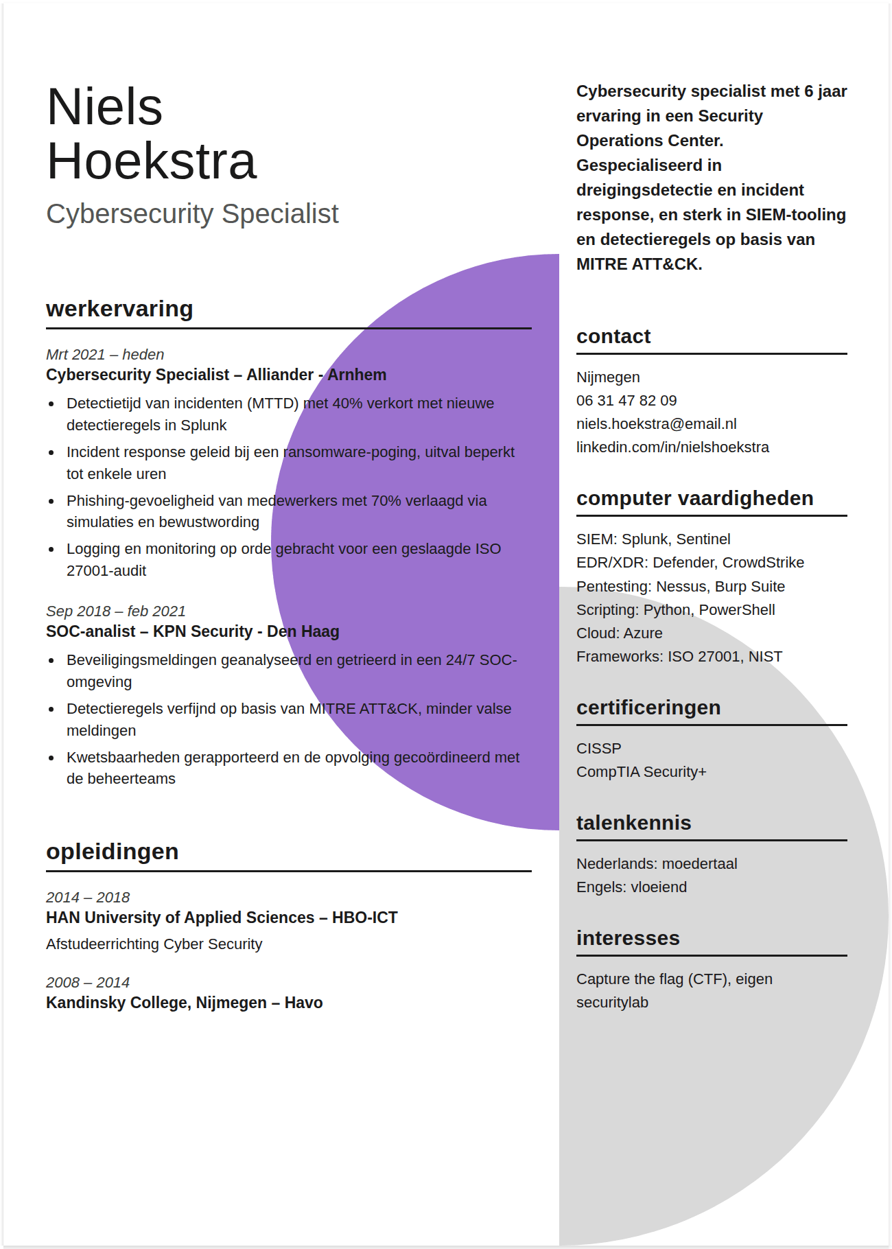 cv cybersecurity voorbeeld